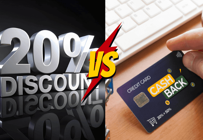 Image showing a comparison between discount and cashback.