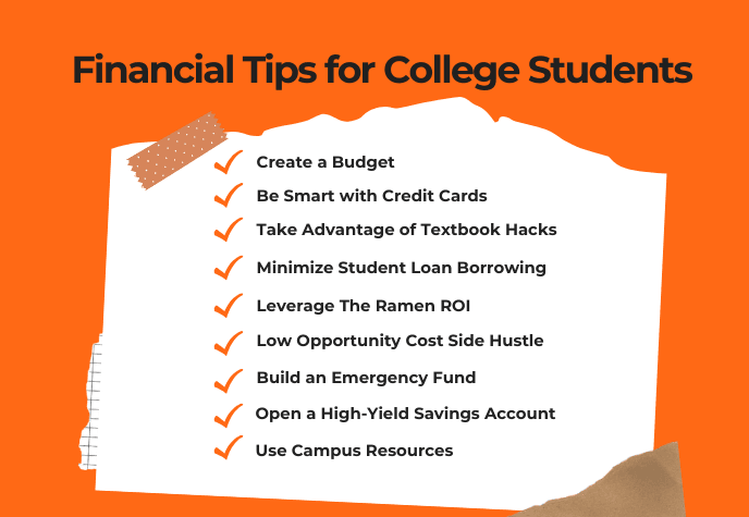 Image showing nine financial tips for college students.