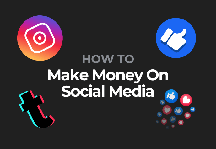 The text "How to" in dark grey and "Make Money on Social Media" in white text against a dark background. Surrounding it are social media icons.
