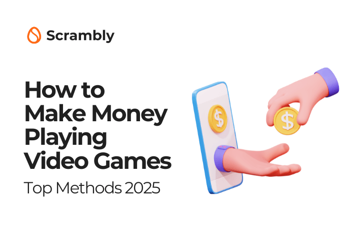 Making money playing video games thumbnail Scrambly logo