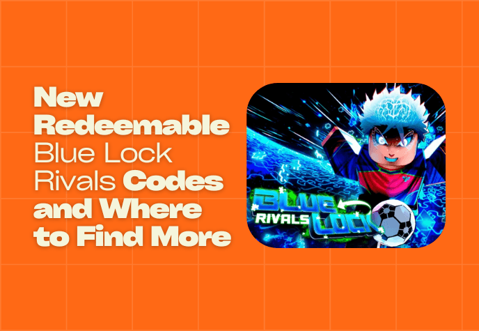 Against an orange background, to the right is the Blue Rivals Lock game icon and to the left is the title text in white: "New Redeemable Blue Lock Rivals Codes