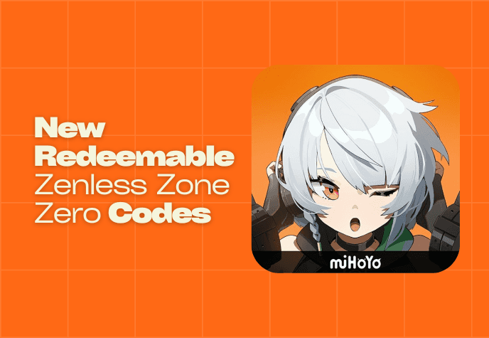 To the right is the Zenless Zone Zero game icon, and to the left is the text in white "New Redeemable Zenless Zone Zero Codes" in white, all against a bright orange background.