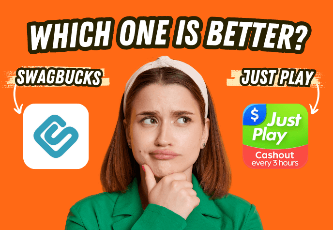 Image showing the text "Which one is better, Swagbucks or JustPlay."